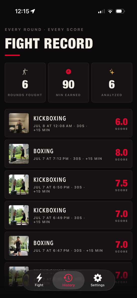 FightMode round recording for AI analysis